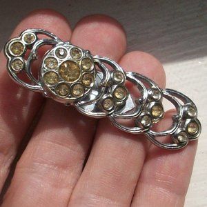 Vintage Silvertone Rhinestone Clip-On Back Brooch Pin Jewelry Circular Loops